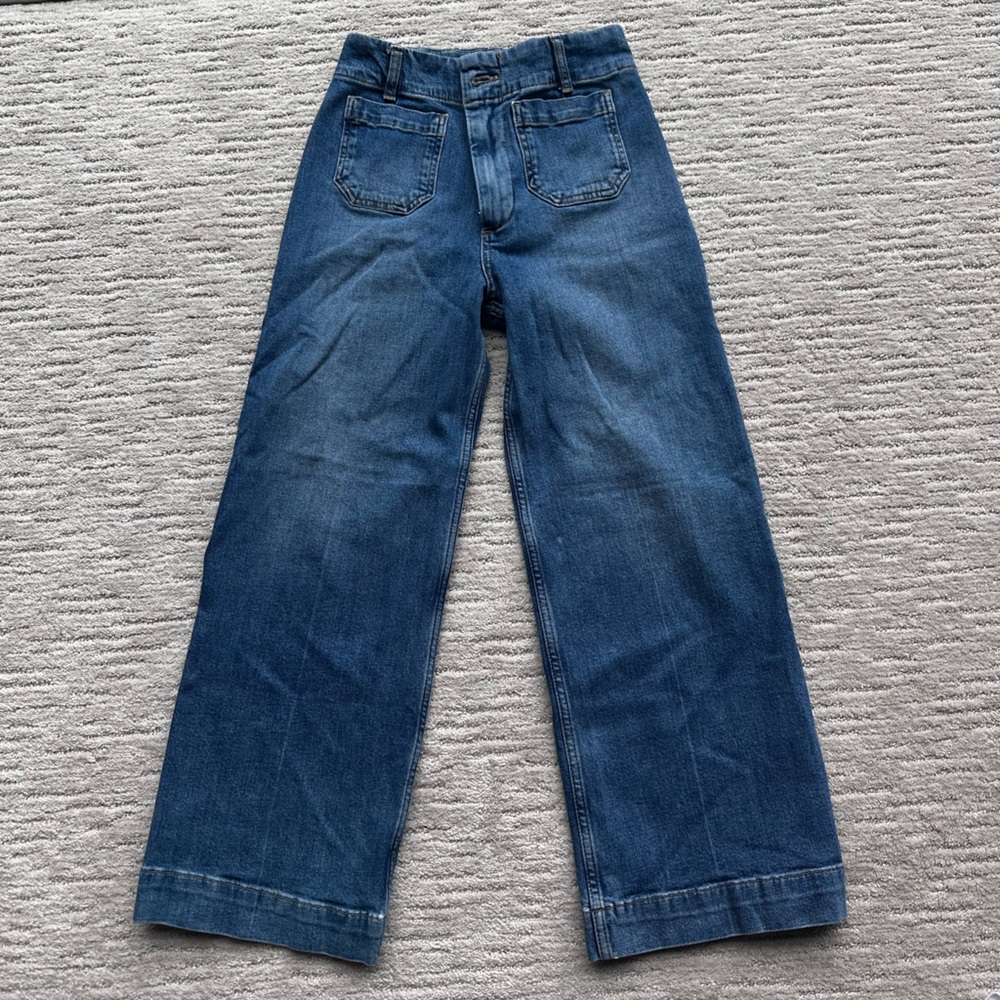 Anthropologie Pilcro The Skipper Cropped Medium Wash Wide-Leg Jeans Sz 25